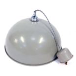 A grey metal hanging domed ceiling light, 40cm diameter.