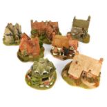 Seven Lilliput Lane cottages, comprising Dunster Yarn Market, Witham Delph, Bridal Way, Kinlochness,