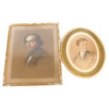 19thC School. Portrait of a gentleman, pastel, 65cm x 50cm (AF), and another similar oval pastel por