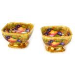 A near pair of Aynsley Orchard Gold pattern serving bowls, painted with fruit by A Jones, each of sq