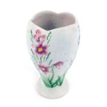 An Emma Radford floral tulip vase, with a fluted top with painted pink, blue, and purple flowers, si