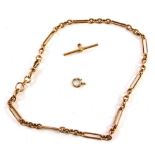 A 9ct gold necklace, with paper clip and circular links, 36cm long, loose clasp and T bar, 30g.