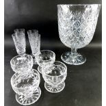 Various glassware, a large cut glass Thomas Webb crystal goblet with a hobnail cut floral pattern, w