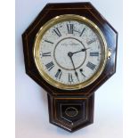 Seth Thomas, USA. An American drop dial wall clock, in mahogany and simulated inlaid case, with circ