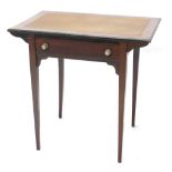An Edwardian mahogany desk, with later top, frieze drawer, on square tapering legs, 73cm high, 77cm