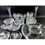 Various crystal glassware, Stuart type and others, finger bowls, 12cm diameter, hors d'oeuvres dish,
