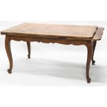 A Continental chestnut serpentine centre table, with parquetry top, and cabriole legs, 74cm high, 15