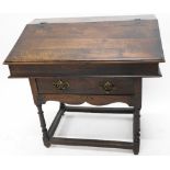 A 19thC oak tabletop clerk's desk, with plain fall and vacant interior, on an associated oak stand,