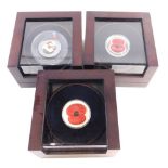 A Masterpiece Poppy Coin silver Royal British Legion cased poppy, and two others, each cased 19cm wi