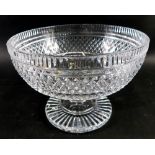 A Waterford crystal bowl, hobnail cut with a repeat geometric pattern on turned stem and circular fo