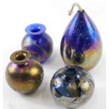 Various Isle of Wight style opalescent glass vases, to include one predominantly in purple, circular
