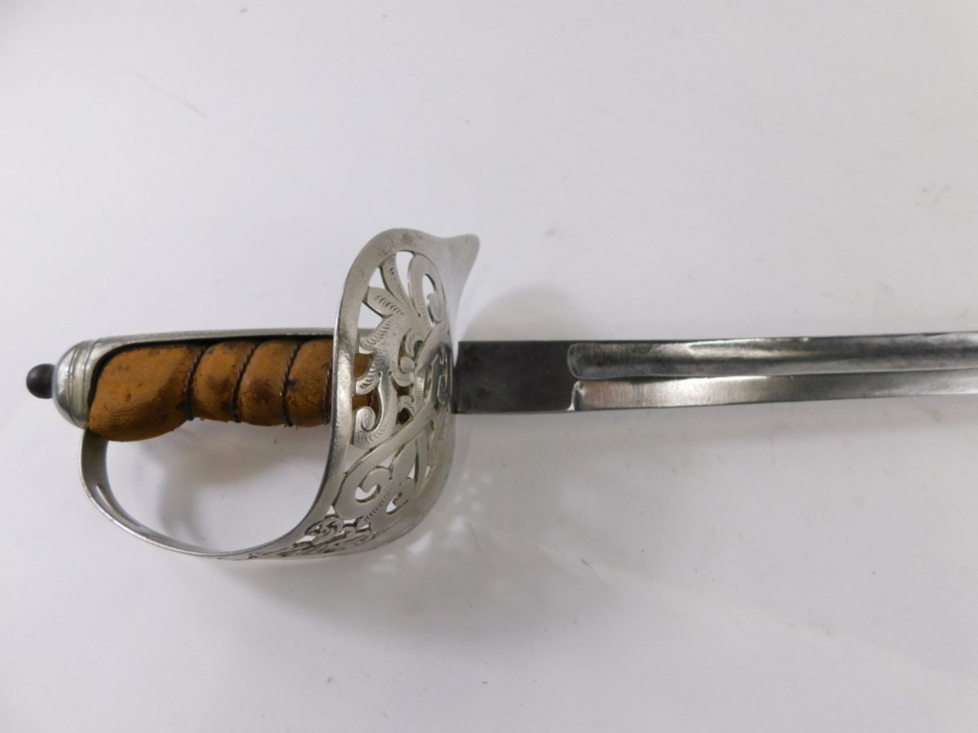 An officer's sword, with plain straight blade, turned handle, compressed orb pommel and pierced grip - Image 2 of 4