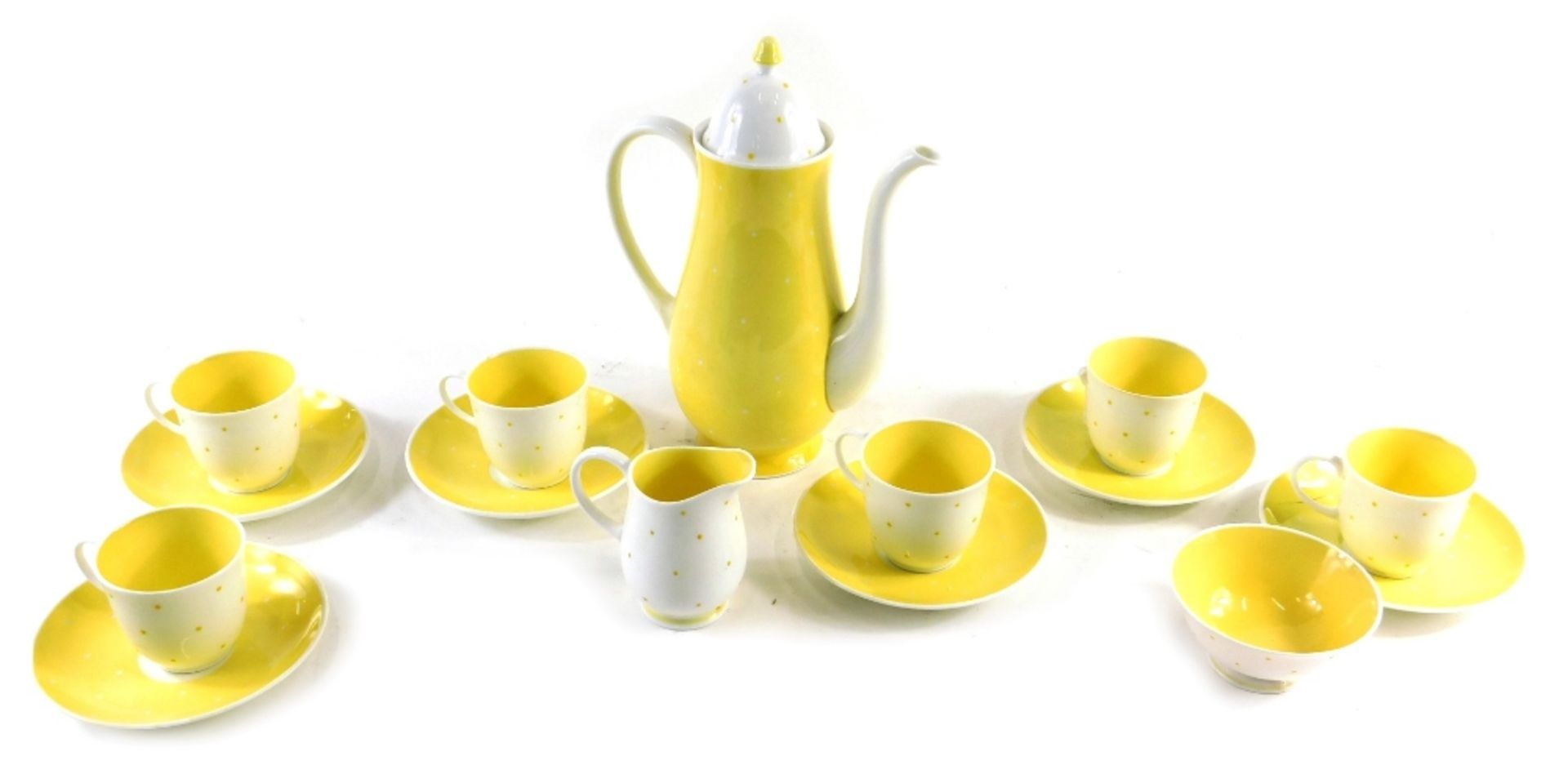 A mid 20thC Susie Cooper part coffee service, in yellow dot and white decoration, comprising coffee