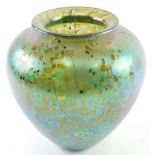 An Isle of Wight opalescent glass vase, of tapering form, with circular pattern, on a green and pink