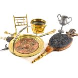 Miscellaneous metalware, to include a Continental brass copper and silver plated centrepiece, decora