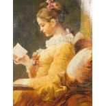 20thC Lady reading, over glazed print, 55cm x 43cm.
