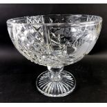 A Stuart Crystal footed bowl, with a hobnail cut and floral pattern, on circular star cut base, mark