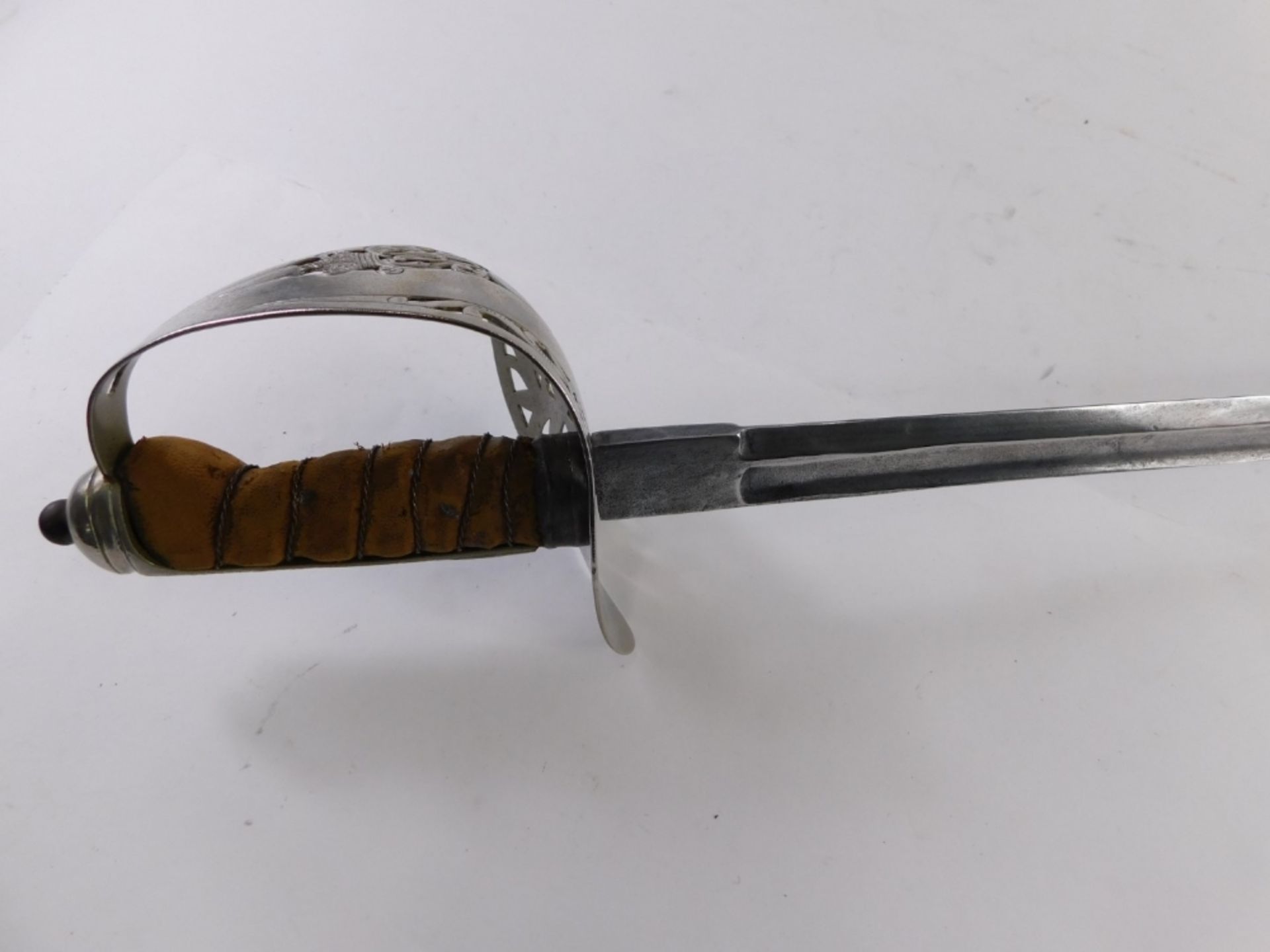 An officer's sword, with plain straight blade, turned handle, compressed orb pommel and pierced grip - Image 3 of 4