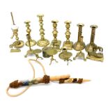 Various brassware, to include a quantity of candlesticks, matched pair with oval bases, 21cm high, e