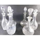 Various glass decanters, to include cut glass bulbous shaped decanter, with shaped stopper, 33cm hig
