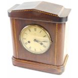 A Edwardian inlaid mantel clock, the 13cm diameter Roman numeric and Arabic dial in an architectural