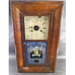 A late 19thC Jerome American shelf clock, in a figured walnut case, with white painted dial enclosed