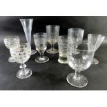 Various 19thC and other drinking glasses, a plain glass rummer, 13cm high, flute, glass marked The D