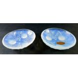 A pair of Sabino French glass saucers, decorated with seaweed and flower heads, labelled and marked