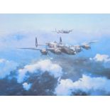 After Taylor. Lancaster, print, singed by Group Captain Leonard Cheshire VC DSO DFC, 34cm x 46cm.