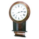 A Victorian walnut cased drop dial wall clock, the circular Roman numeric dial before an eight day m