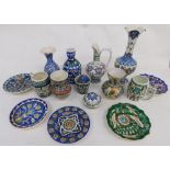 Various pottery and effects, tin glazed earthenware and other, Maiolica style, etc., to include vase