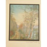 Wallace Nutting. Landscape, possibly New England, print, signed, 10cm x 9cm.