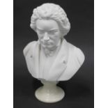 After Giammelli. A Parion bust of Beethoven, on marble finished socle, signed verso, 28cm high.