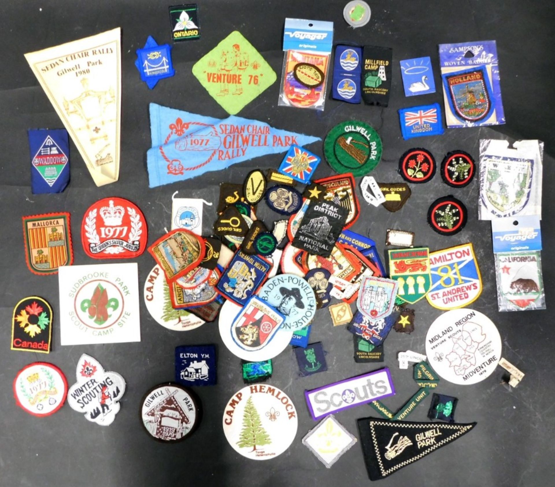 Various fabric Scouting badges, to include The Queen's Silver Jubilee 1977 Scout badge, 7cm diameter