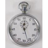 A railway related chrome pocket watch, made by Smith's engraved to the reverse, R.R. (Rail Road) pro