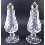 A pair of Waterford crystal salt and pepper pots, each with plated mounts, hobnail cut, with globula