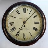 James Priest, Newark. A 19thC mahogany wall clock, with painted dial and brass fusee movement, lacki