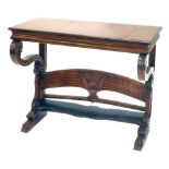 A 19thC style hardwood console table, 84cm high, 105cm wide.