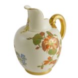 An early 20thC Royal Worcester Mermod and Jaccard blush ivory jug, with tusk spout, strap C scroll h