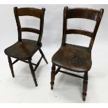 A near pair of 19thC bar back ash and elm country made chairs, each with a solid seat, on turned leg