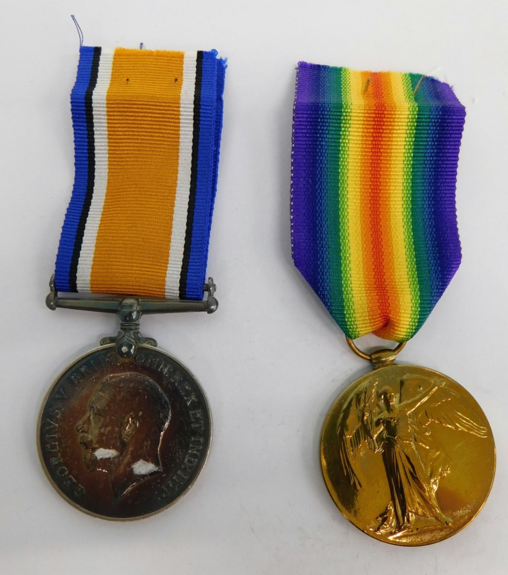 A WWI medal duo comprising Campaign and Victory medals each similarly marked 4244 PTE S FOGG LINC R.