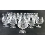 Various crystal drinking glasses, set of six brandy balloons, each hobnail cut with a repeat floral