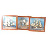 Three modern cased ship models, to include HMS Endeavour, the case 39cm high, 42cm wide, 9cm deep, a