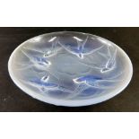A Sabino glass saucer, decorated with swallows, marked SABINO FRANCE, 12cm diameter.