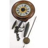 A 20thC walnut cased wall alarm clock, with acorn weights, 18cm diameter Roman numerate dial, in pla