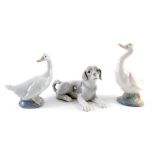 Various Nao figures, goose, another and puppy, printed marks beneath, 8cm high.