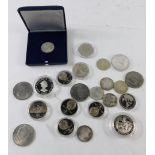 Various coins, Russian and others marked 1988, coin marked Bahk Poccnn 1998, some in proof casing, o