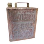 A National Benzol Co Limited petrol can, 32cm high, 23cm wide, 16cm deep.