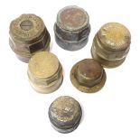A group of brass wheel nuts, to include stamps such as R Rainforth & Sons Ltd Lincoln, Bishop Deepin