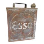 An ESSO petrol can, 54cm high, 22cm wide, 14cm deep.
